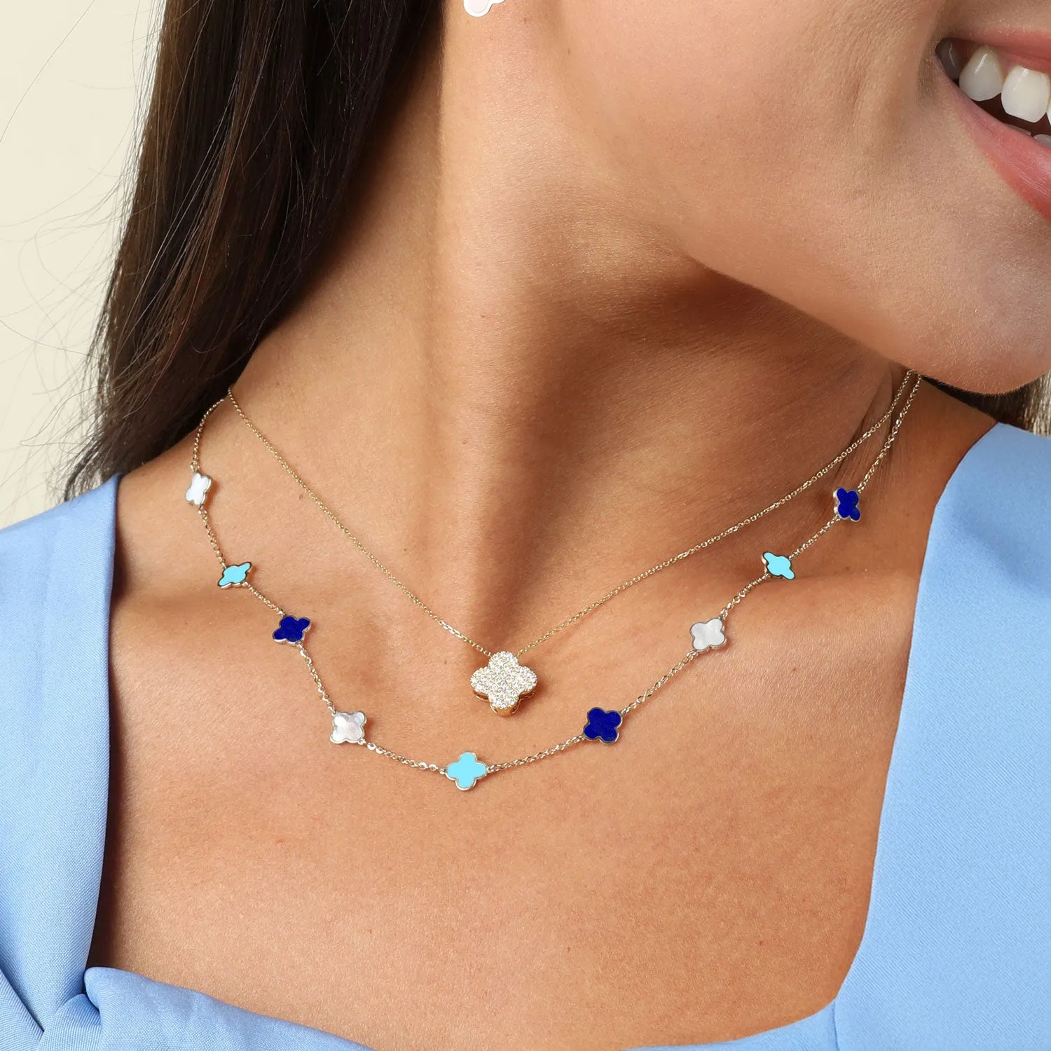 Mini Blue Mixed Clover Necklace
