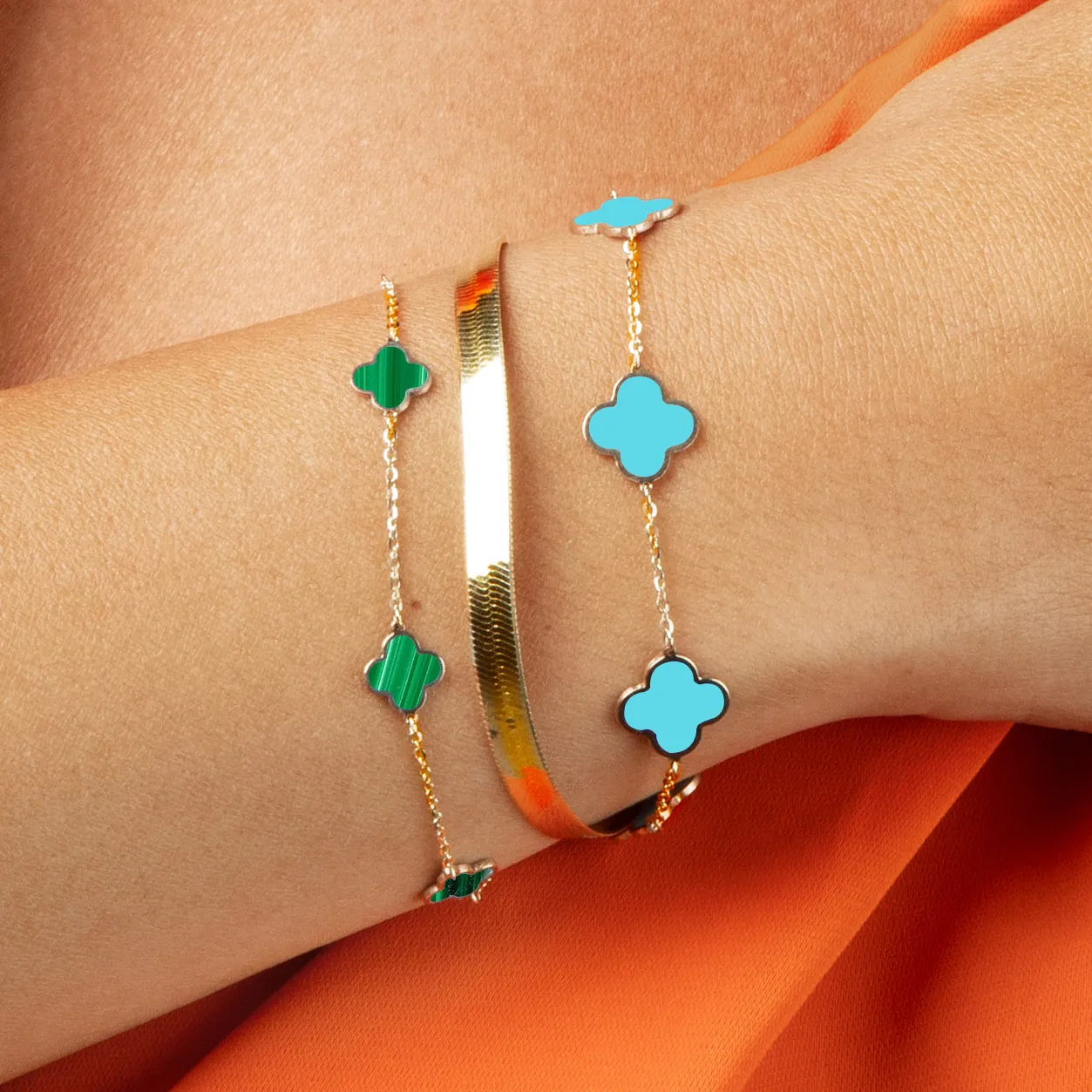 Mini Malachite Clover Bracelet