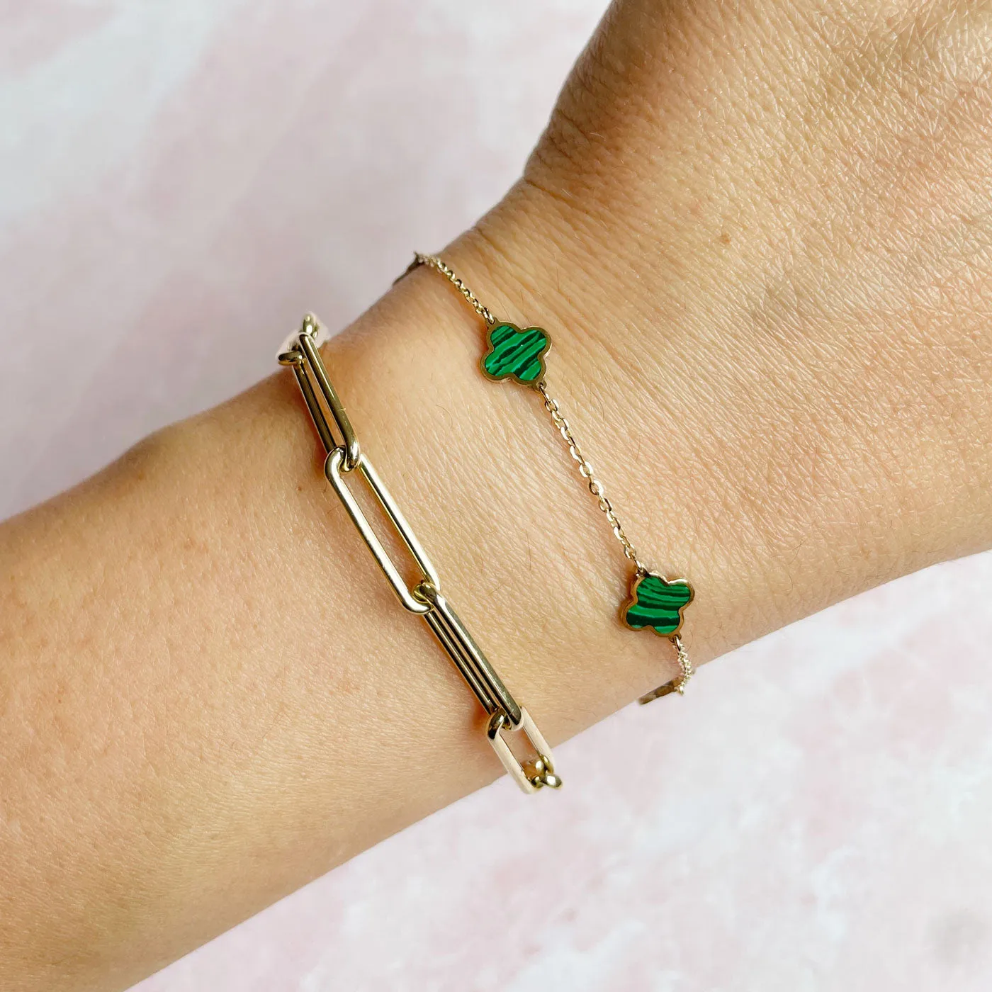 Mini Malachite Clover Bracelet
