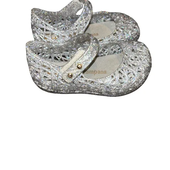 Mini Melissa girls silver glitter campana jelly flats toddler size 5