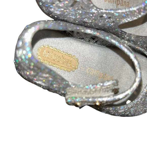 Mini Melissa girls silver glitter campana jelly flats toddler size 5