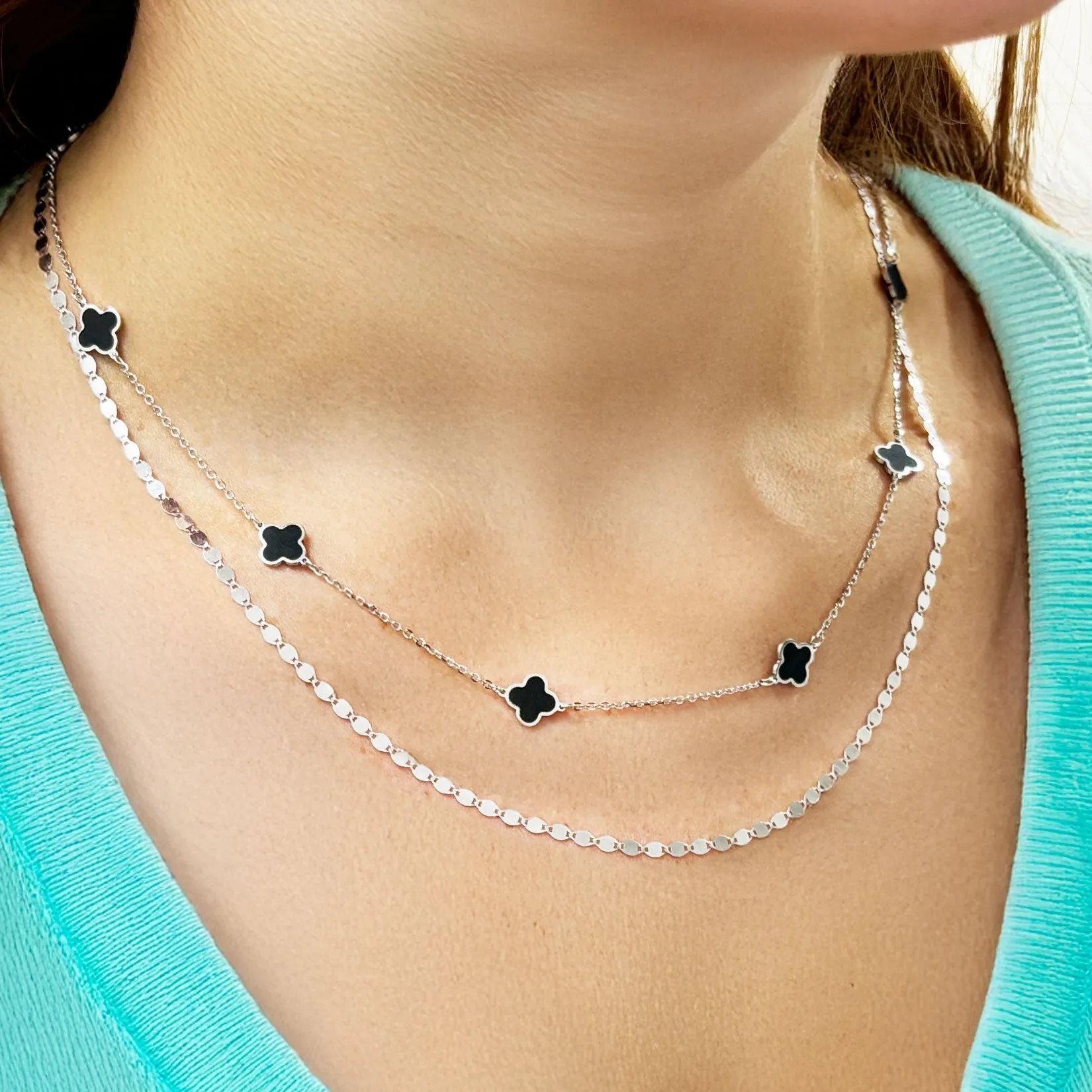 Mini Onyx Clover Necklace