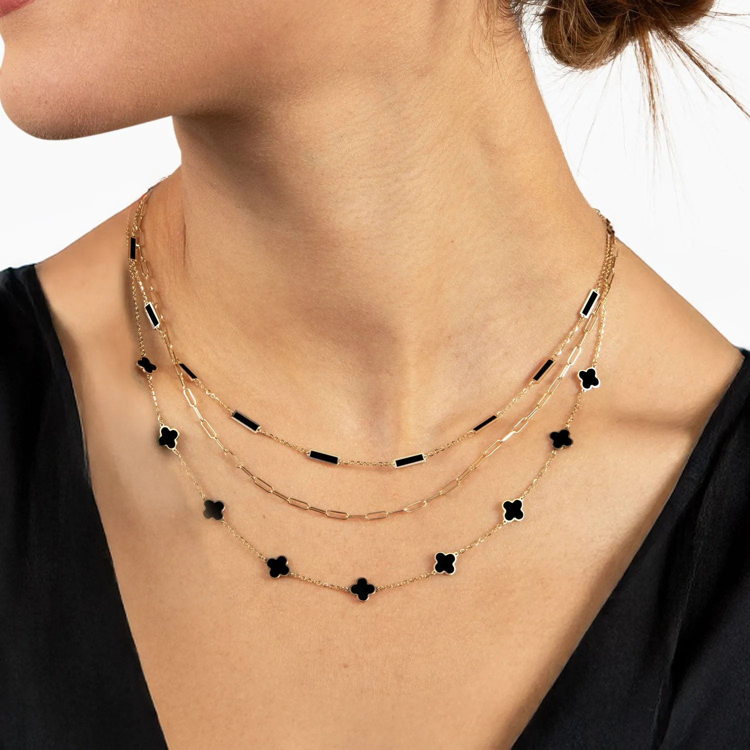 Mini Onyx Clover Necklace
