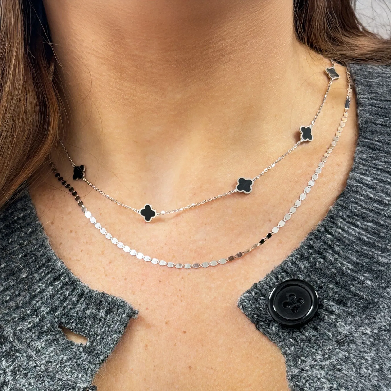 Mini Onyx Clover Necklace