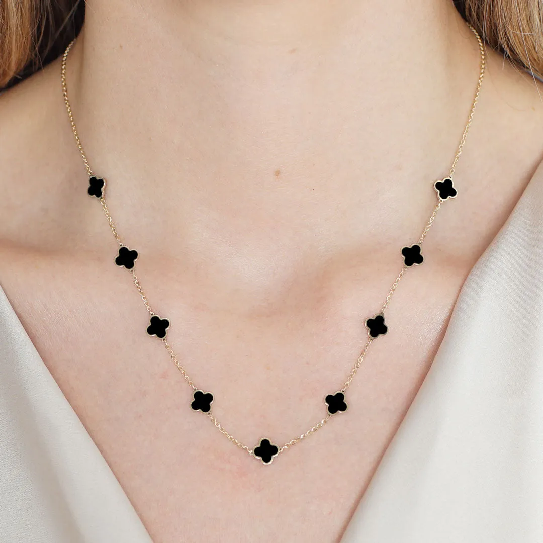 Mini Onyx Clover Necklace