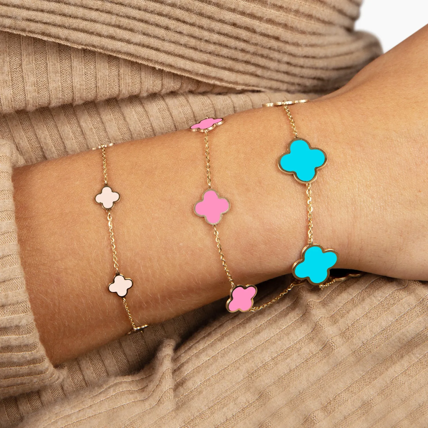 Mini Pink Pearl Clover Bracelet