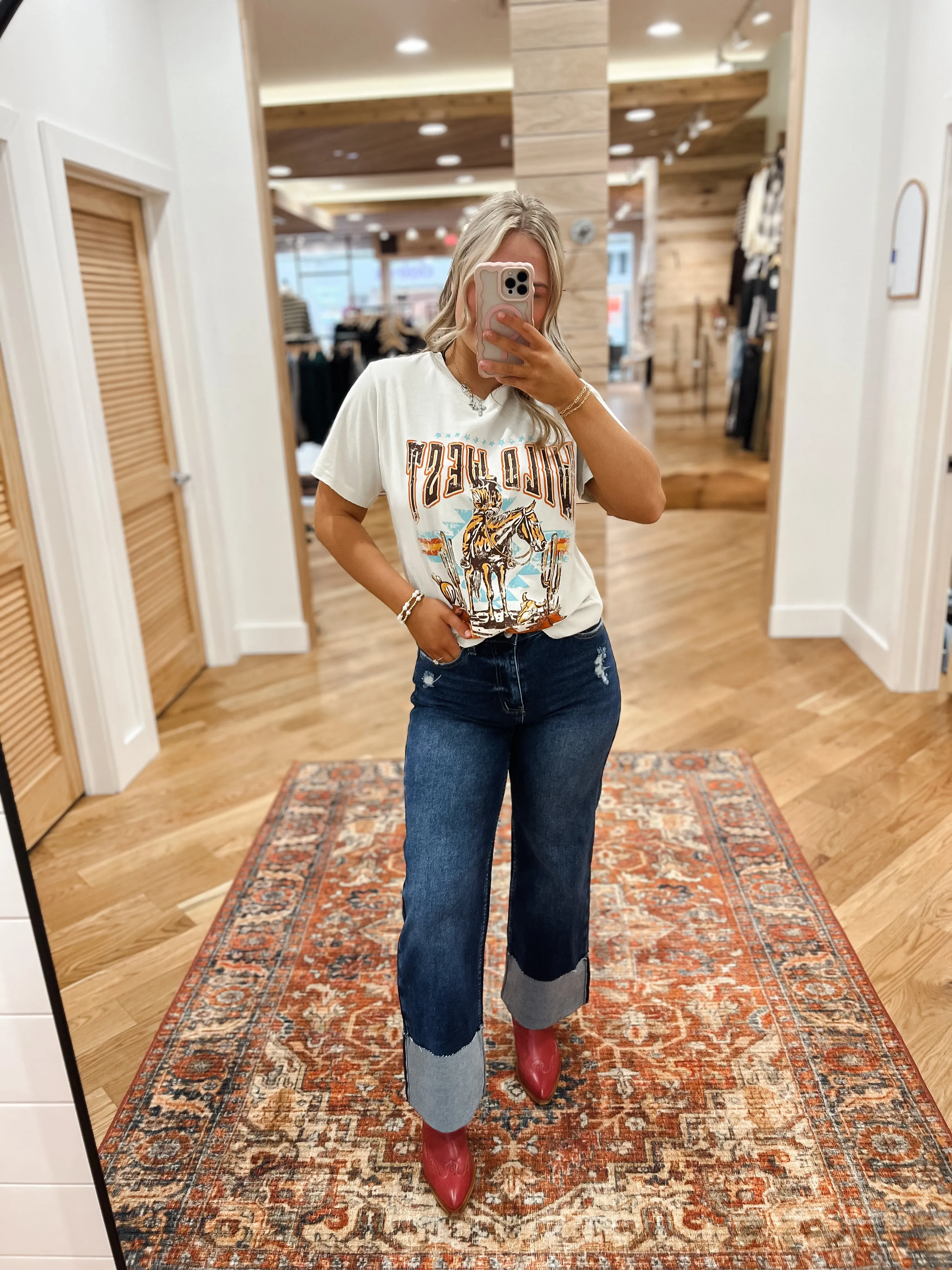 Miu Cuff Up Wide Leg Dark Jeans