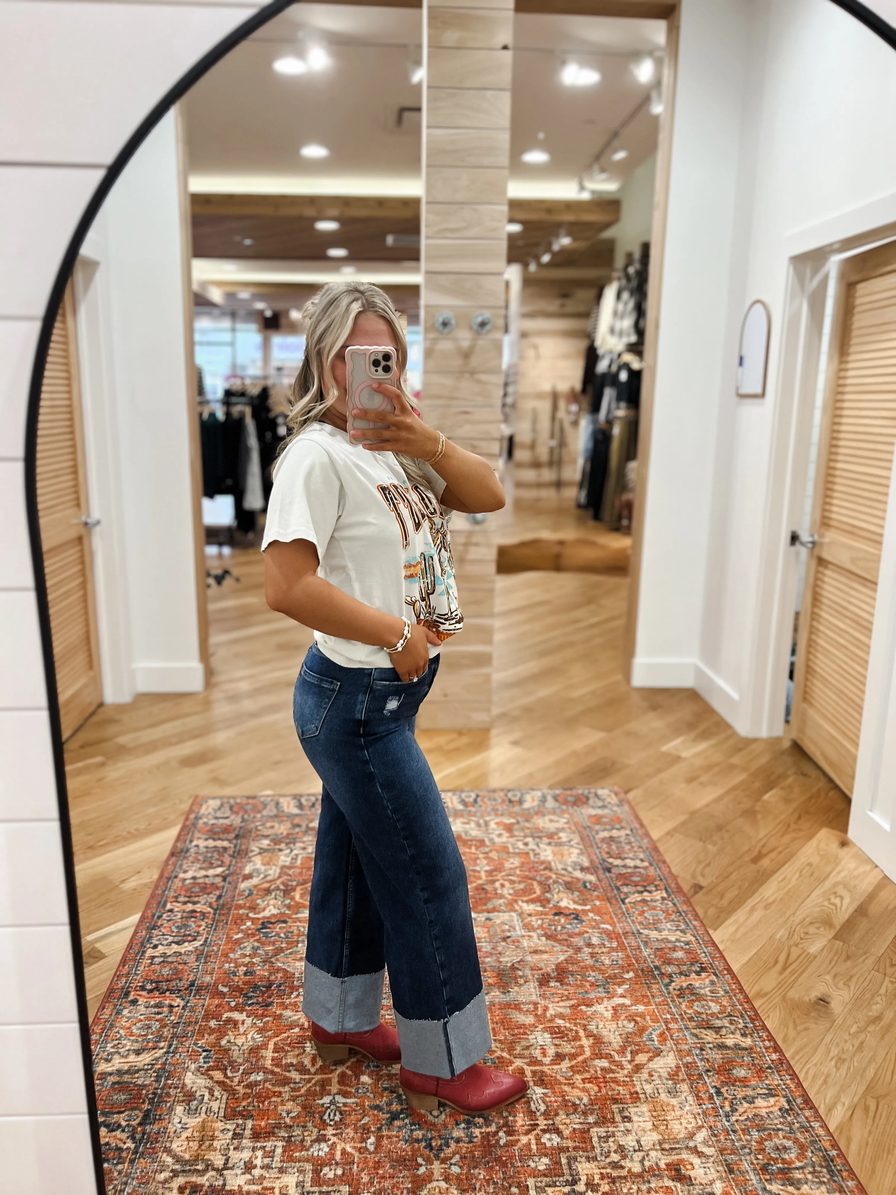 Miu Cuff Up Wide Leg Dark Jeans