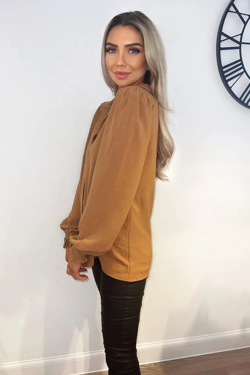 Mocha Gold Button Up Elasticated Cuff Shirt