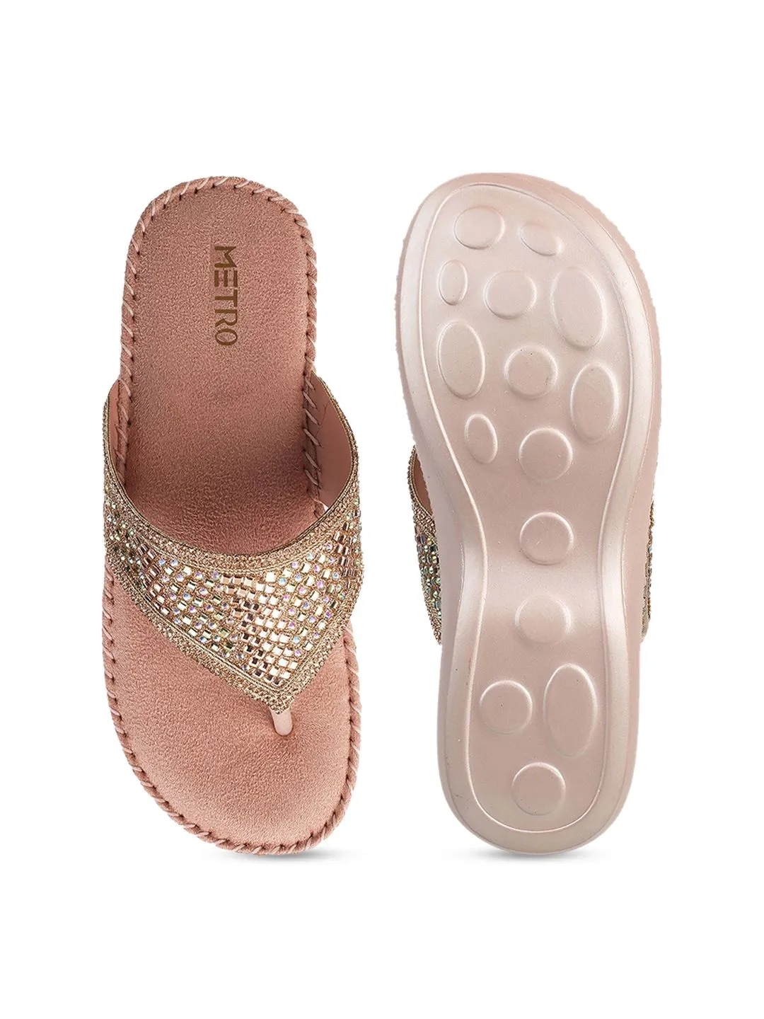 Mochi Women Embellished T-Strap Flats