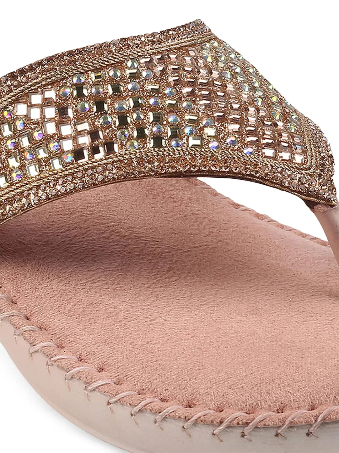 Mochi Women Embellished T-Strap Flats