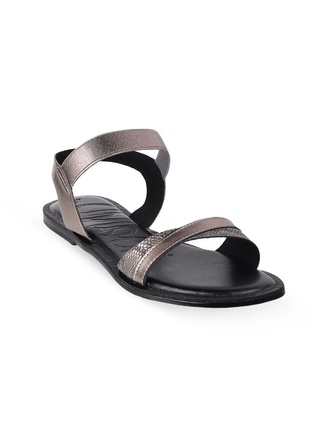Mochi Women Grey Colourblocked Open Toe Flats