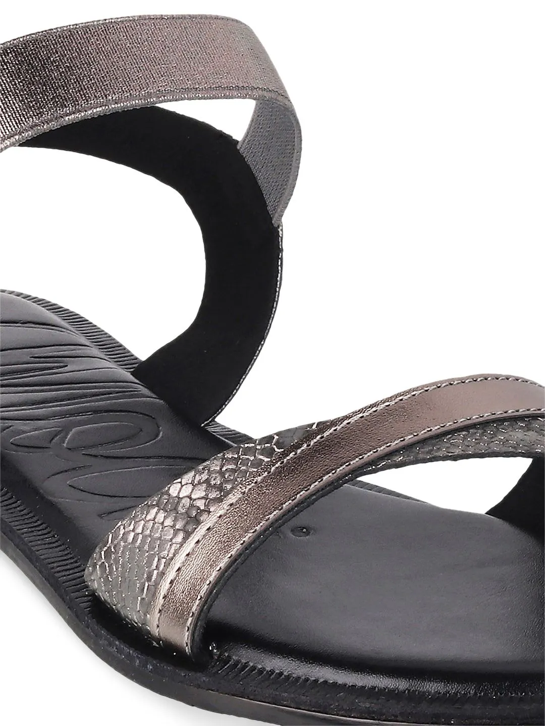 Mochi Women Grey Colourblocked Open Toe Flats