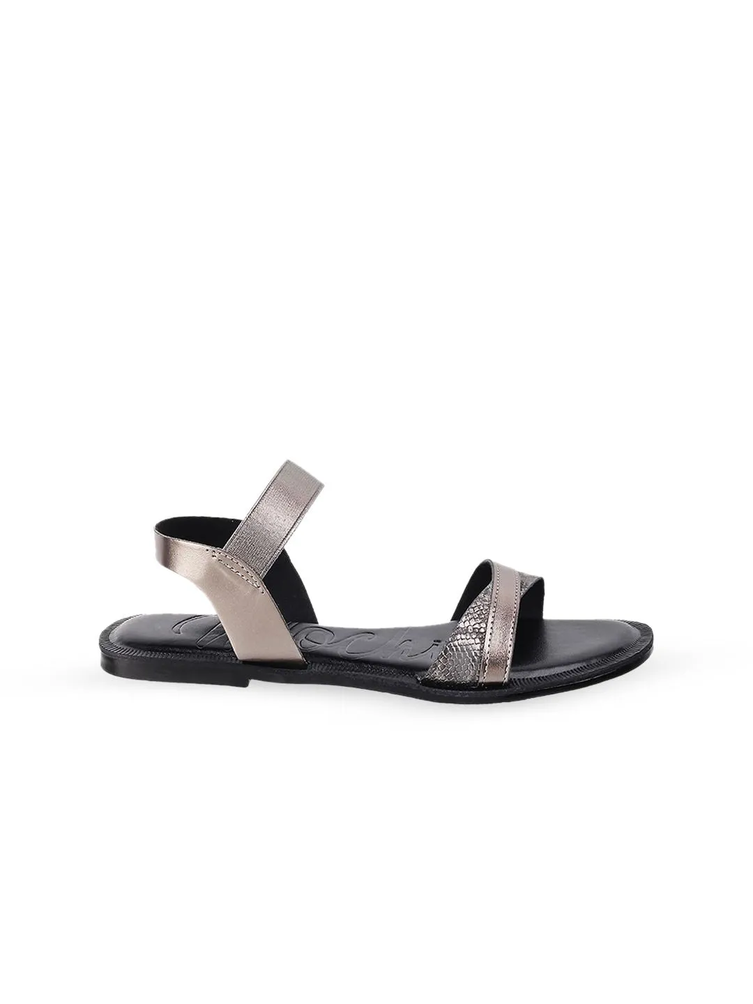 Mochi Women Grey Colourblocked Open Toe Flats