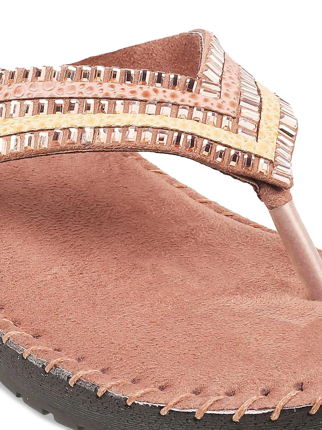 Mochi Women Mauve Embellished Open Toe Flats