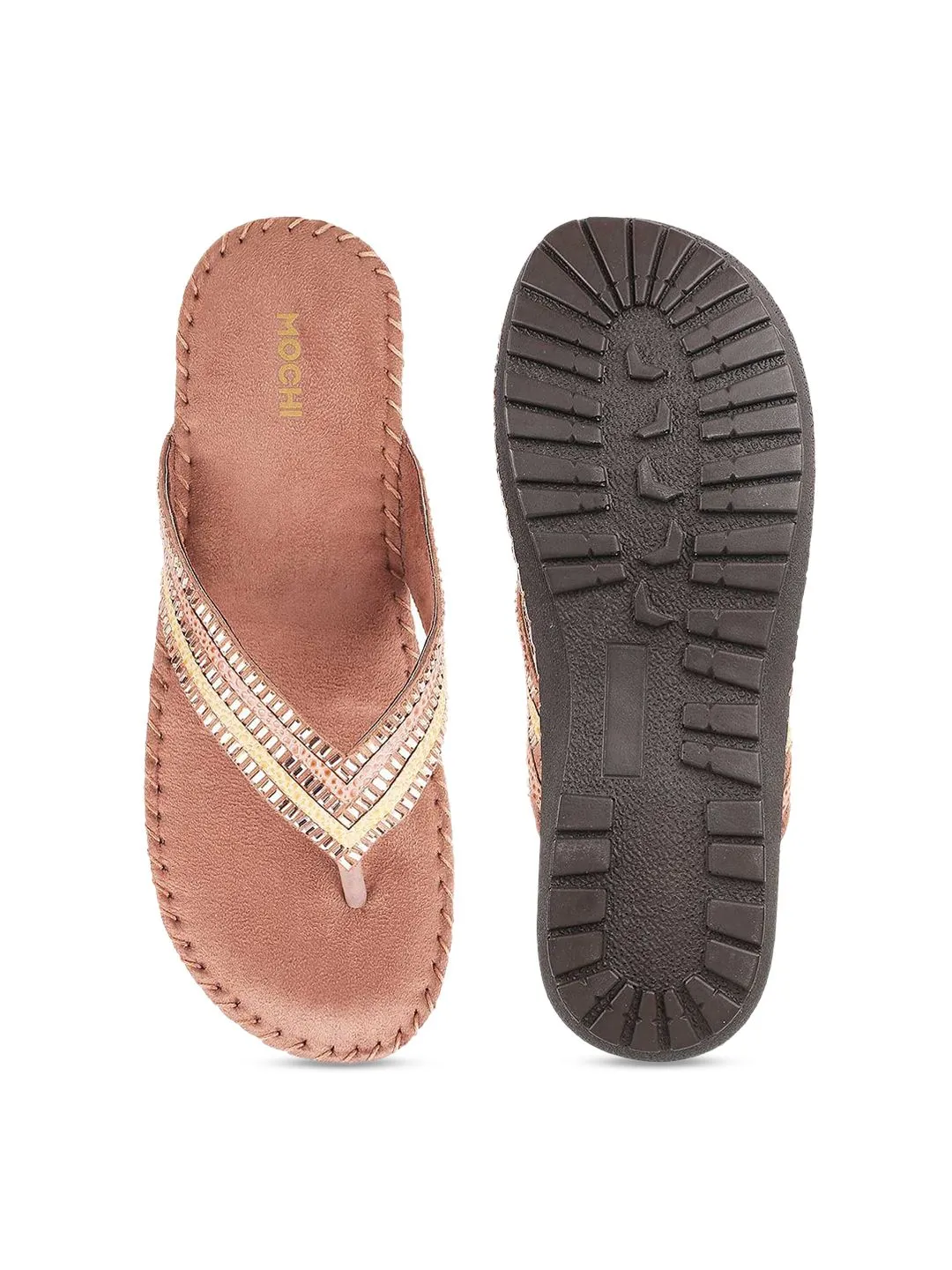 Mochi Women Mauve Embellished Open Toe Flats