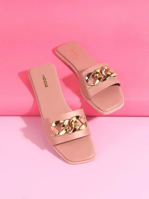 Mochi Women Pink Embellished Open Toe Flats