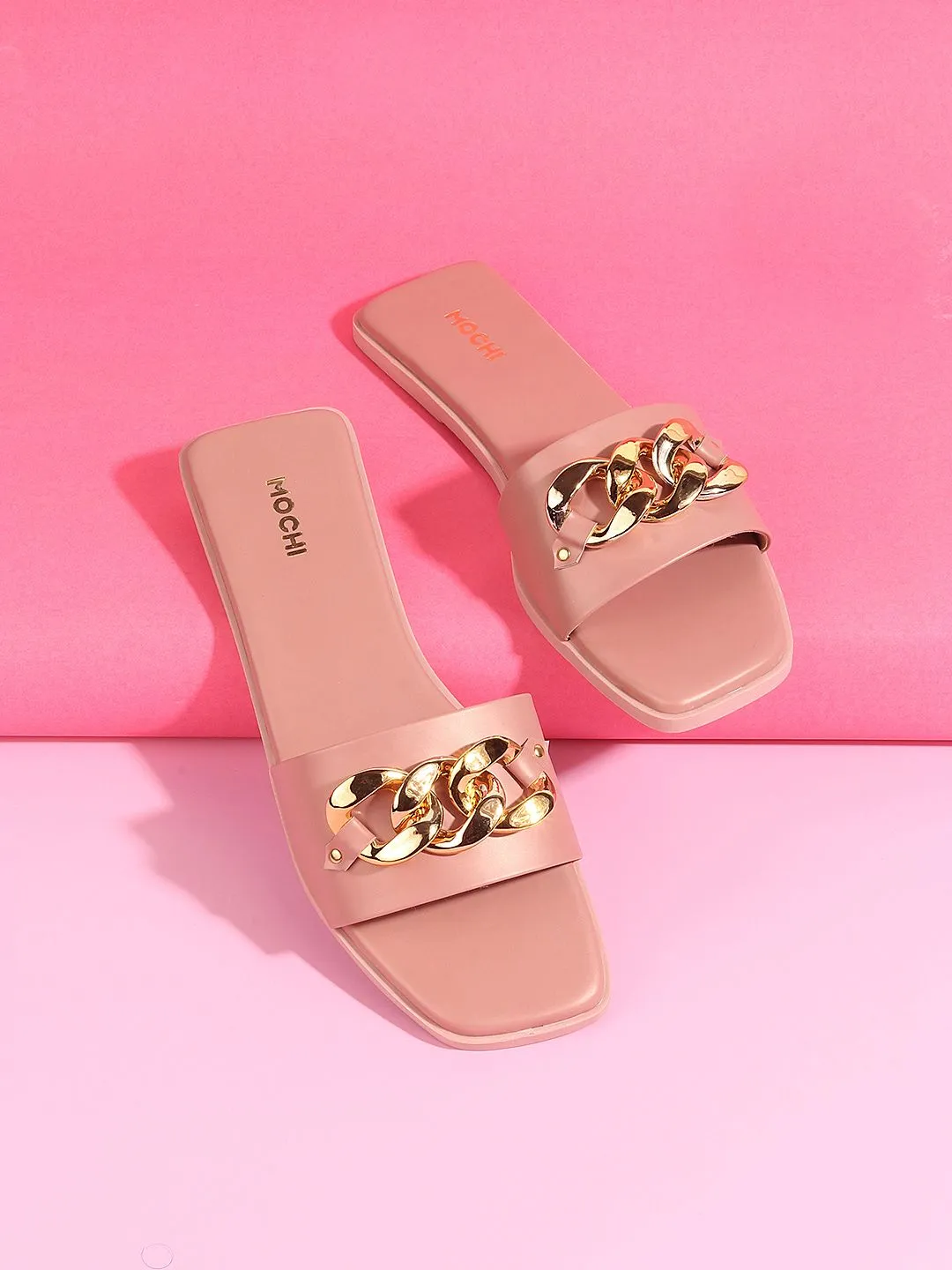 Mochi Women Pink Embellished Open Toe Flats