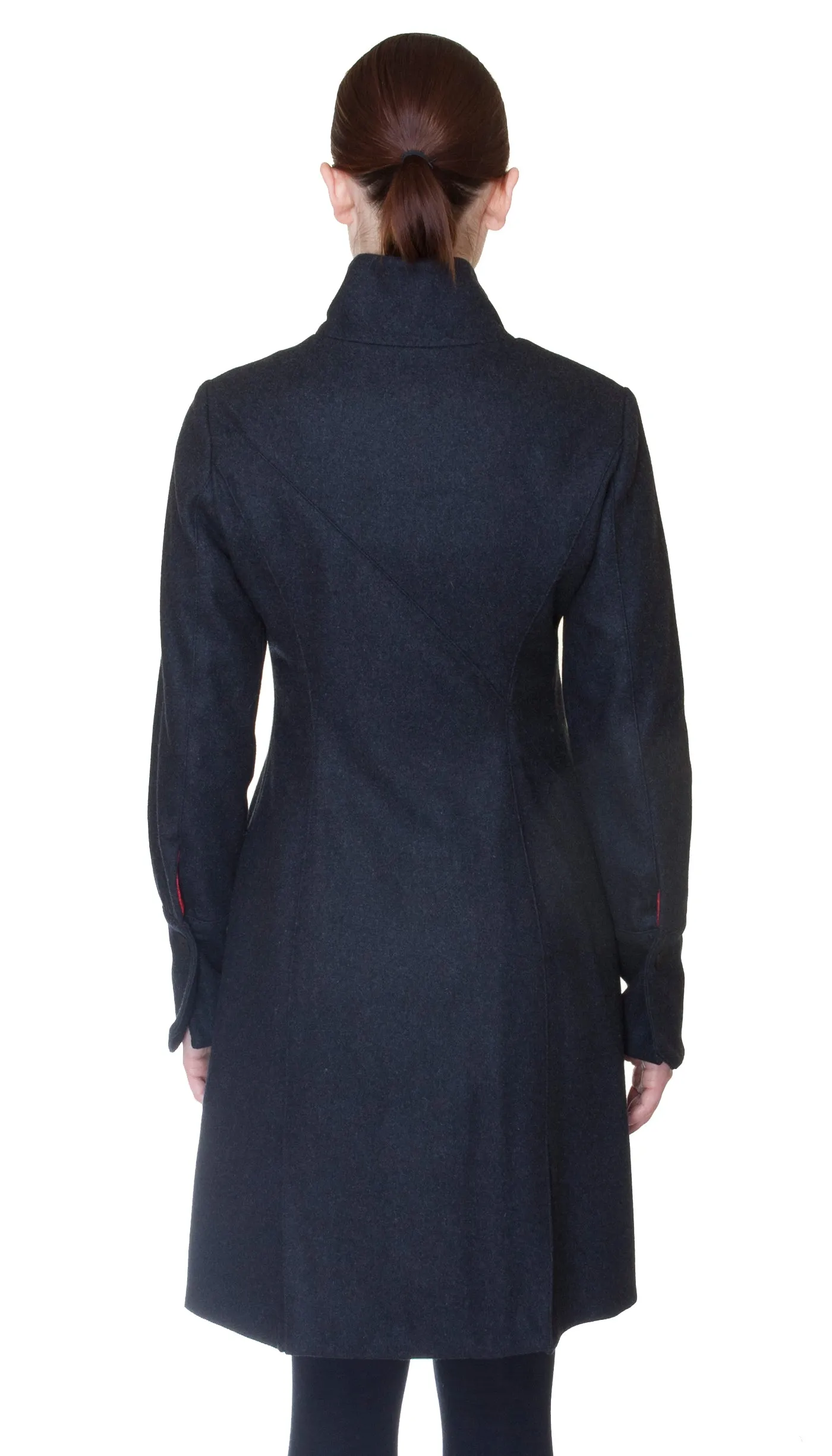 Mock Zip Wool Coat / Charcoal