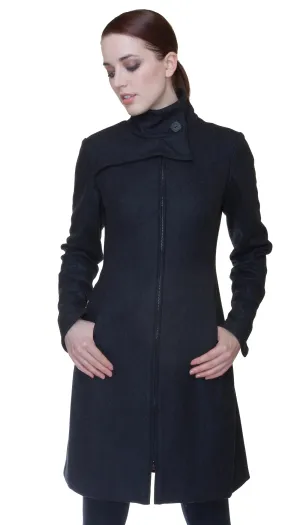 Mock Zip Wool Coat / Charcoal