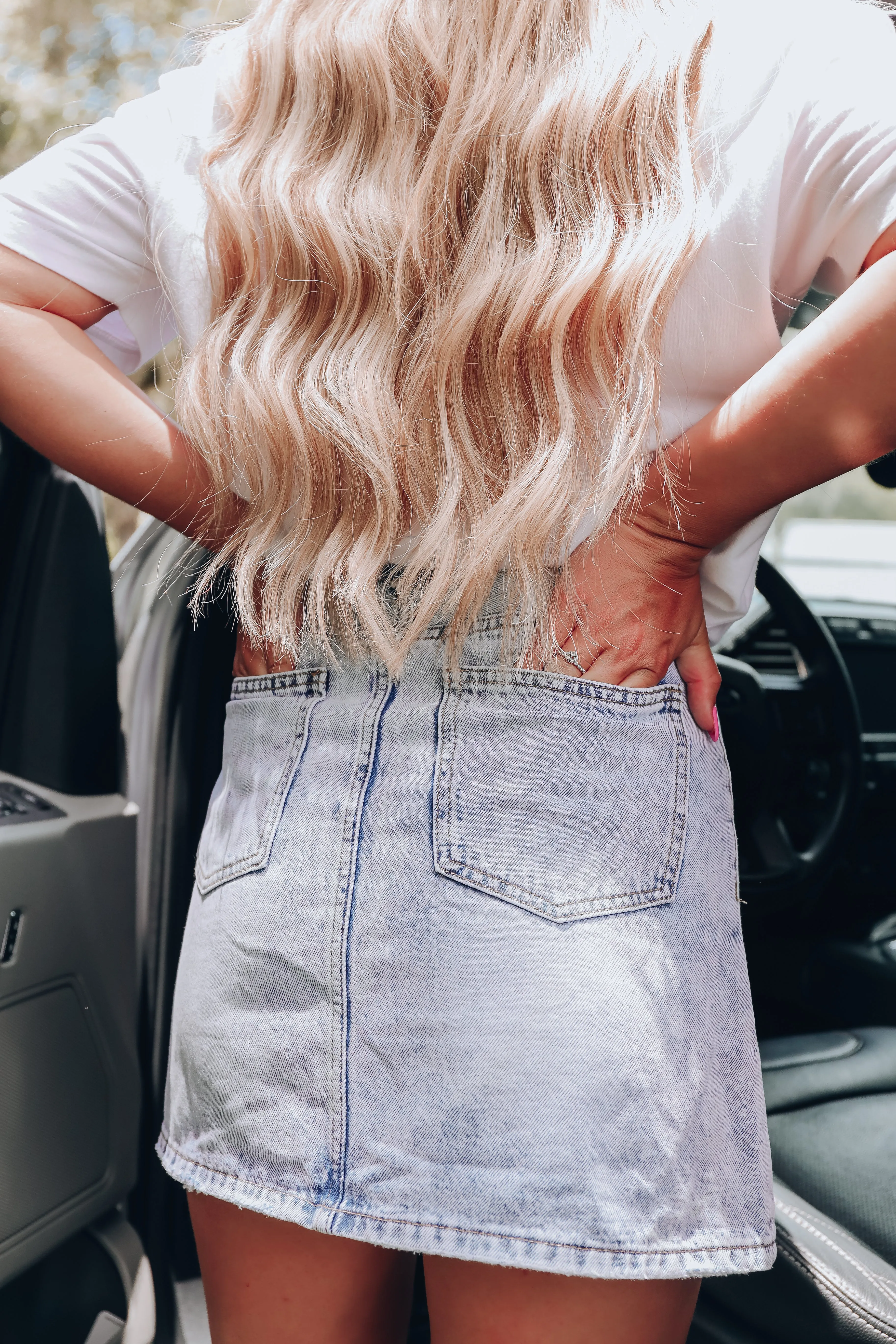 Morgan Studded Denim Mini Skirt - Light