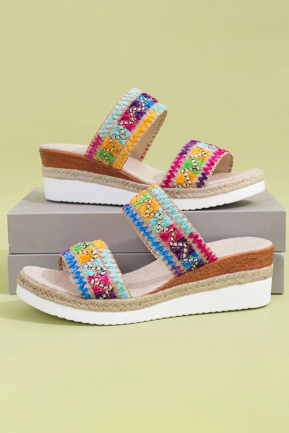 Multicolour Crochet Dual Band Wedge Slippers