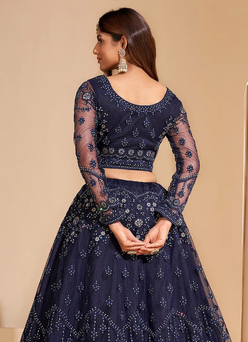 Navy Blue Zari Embroidered Wedding Lehenga Choli