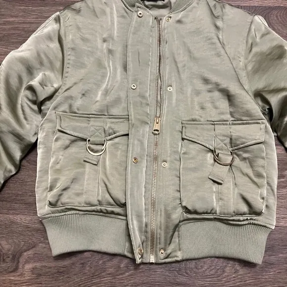 NEW House of Harlow 1960 Satin Bomber Jacket Olive Green Size Small NWT