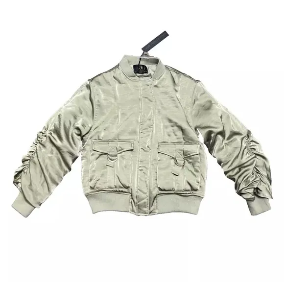 NEW House of Harlow 1960 Satin Bomber Jacket Olive Green Size Small NWT