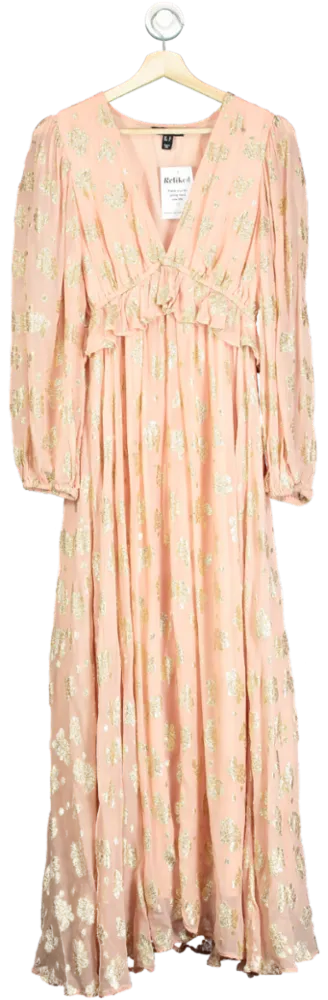 New Look Pink Gold Floral Maxi Dress UK 12
