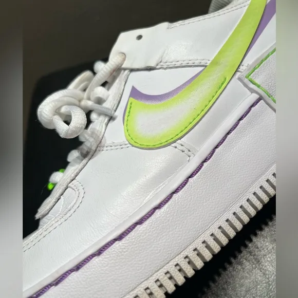 Nike Air Force 1, women’s size 7, purple/green accents