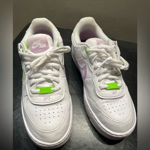 Nike Air Force 1, women’s size 7, purple/green accents