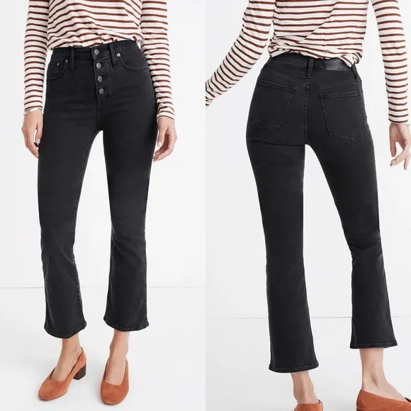 NWT Cali Demi-Boot Jeans in black Bellspring Wash: Button-Front size 28 AA897