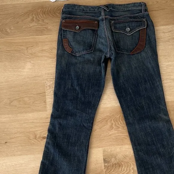 NWT Vintage Blue Cult Sacred Blue Leather Trim Jeans, Size 28; 34&quot; Inseam