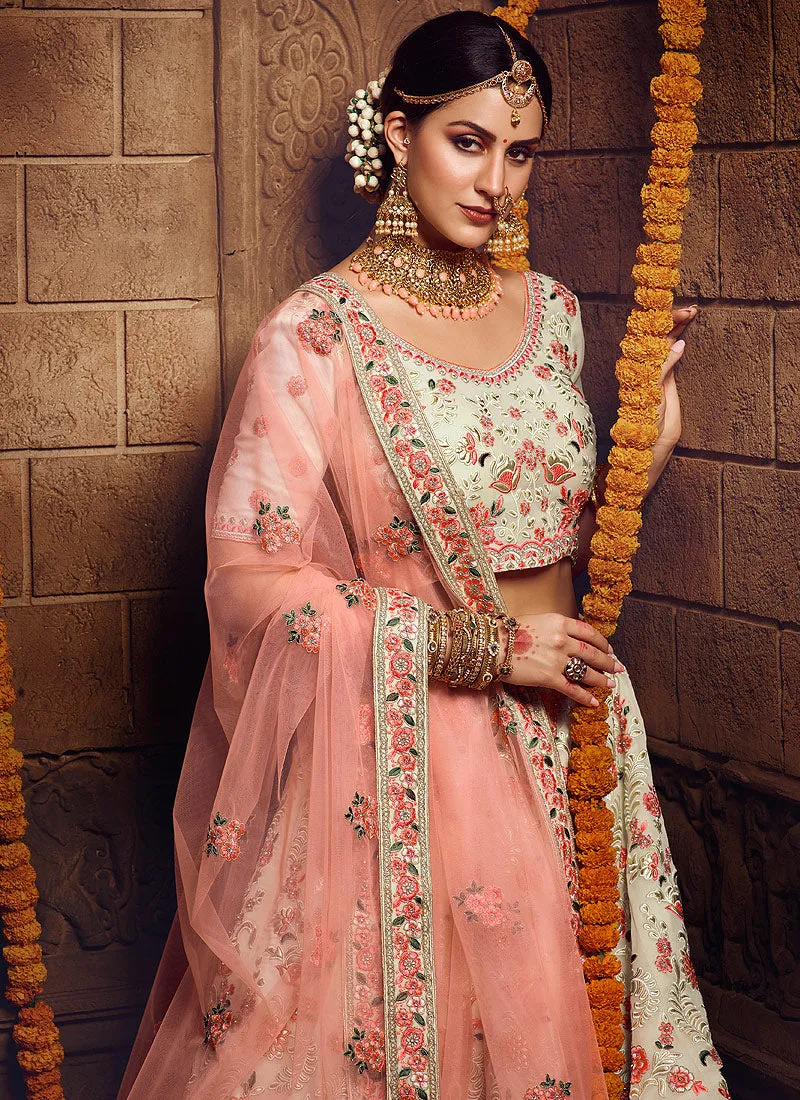 Off White And Peach Wedding Lehenga Choli