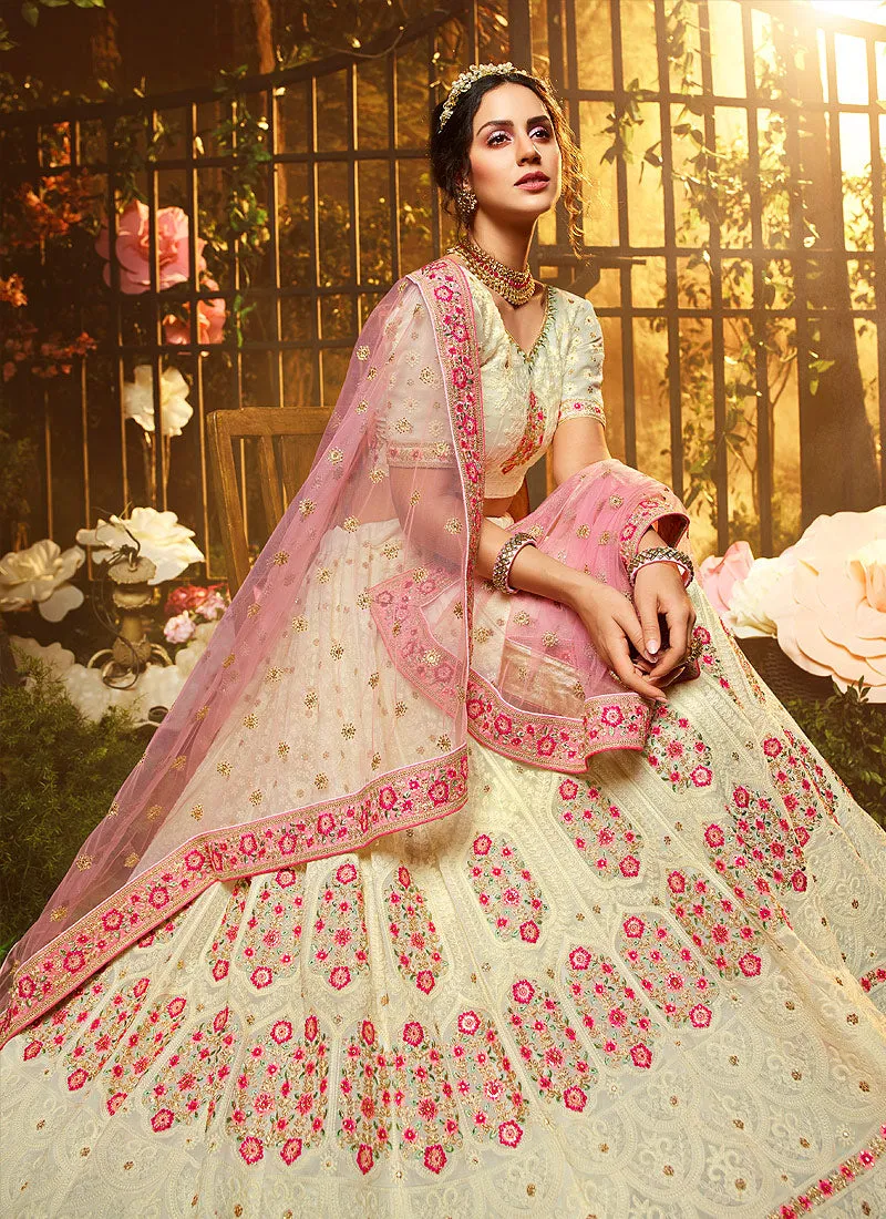Off White And Pink Wedding Lehenga Choli