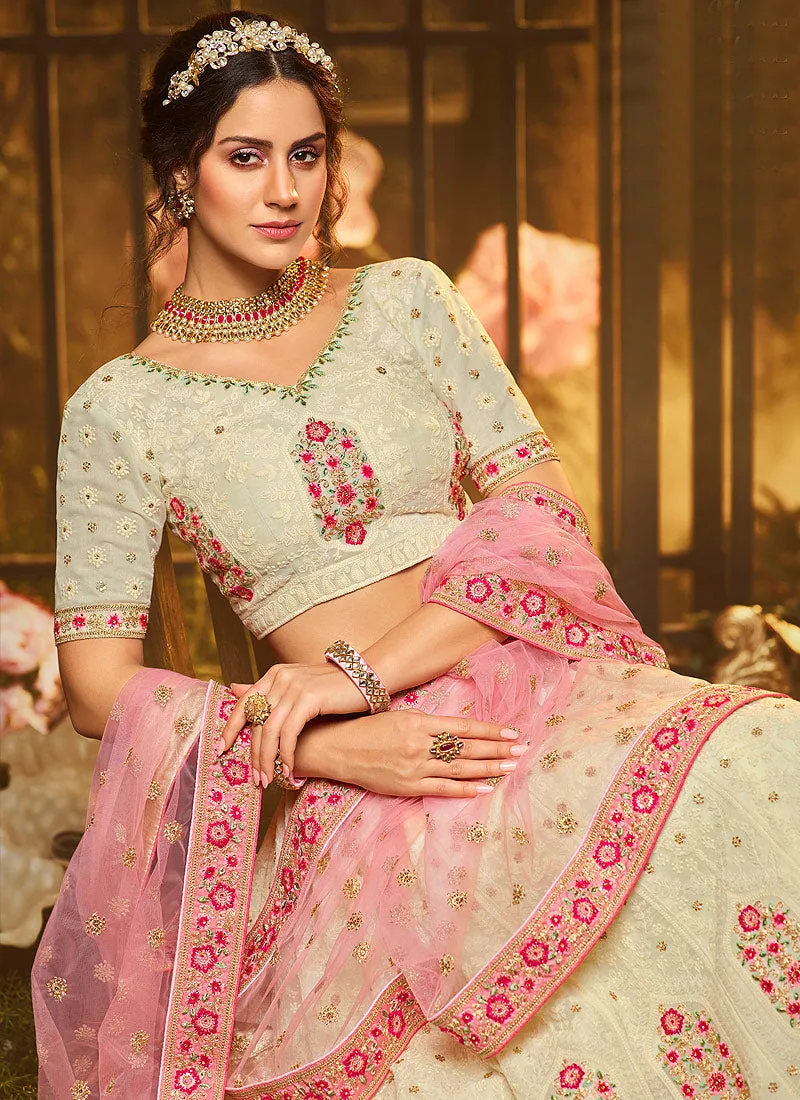 Off White And Pink Wedding Lehenga Choli