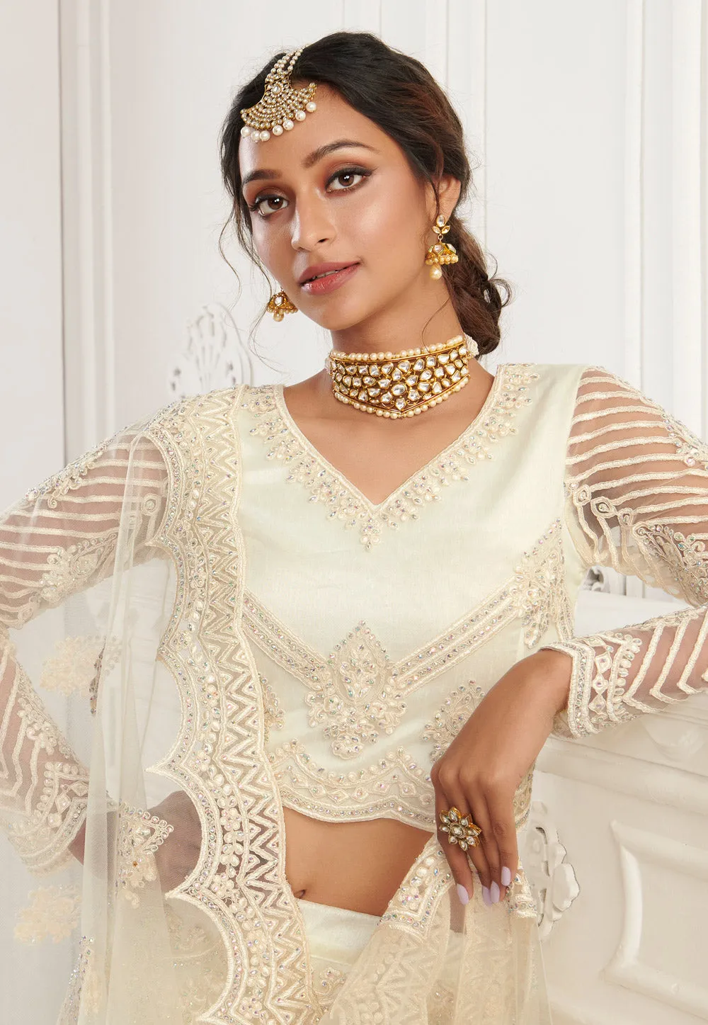Off White Designer Wedding Lehenga Choli
