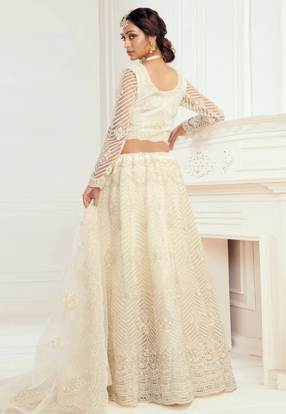 Off White Designer Wedding Lehenga Choli