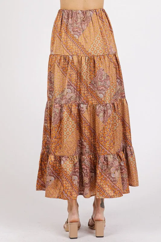 Paisley Patchwork Print Satin Maxi Skirt