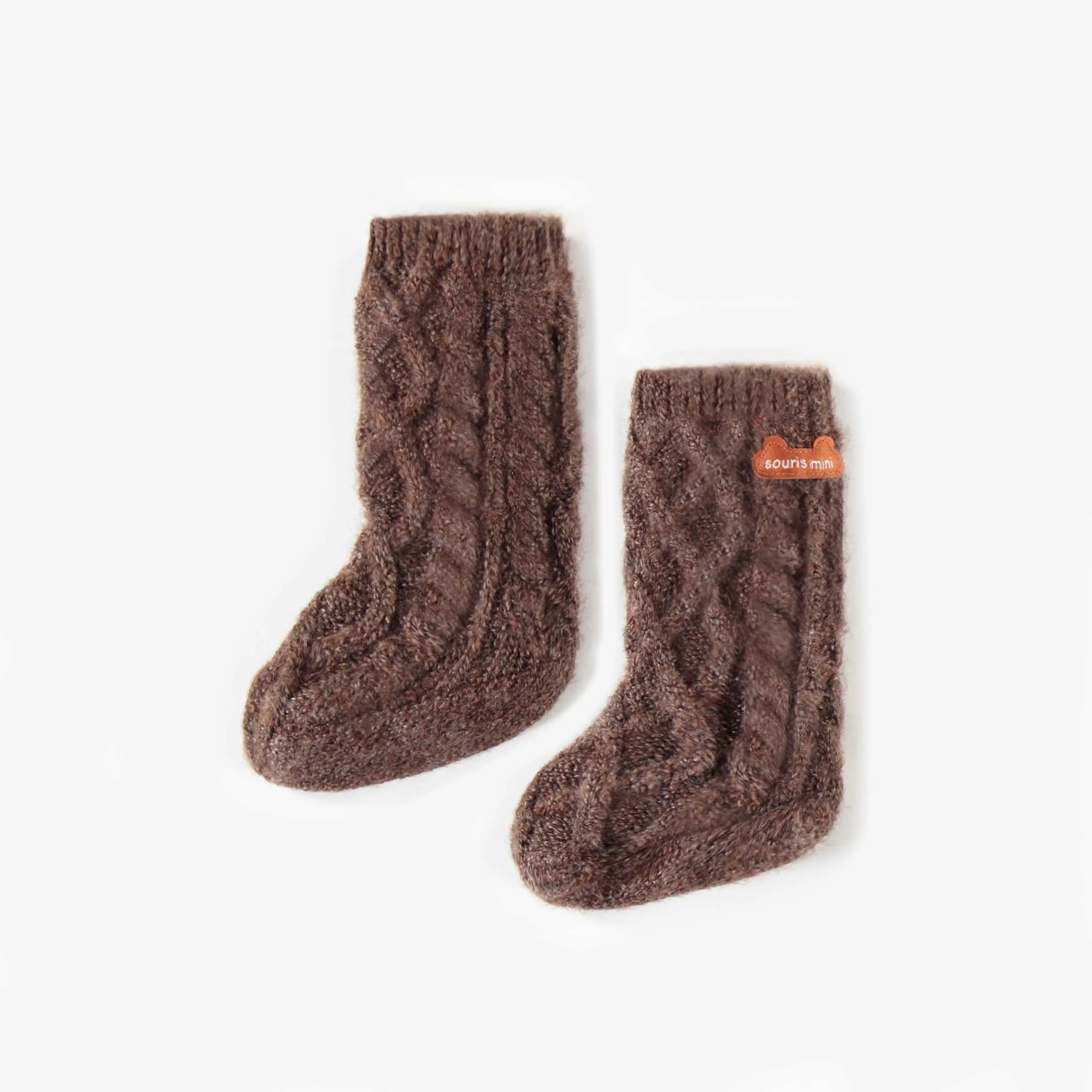 Pantoufles brunes en polyester recyclé, naissance  || Brown Slippers in recycled polyester, newborn