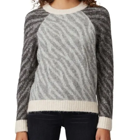 Parker wool and alpaca zebra print pullover sweater crew neck fall warm size m