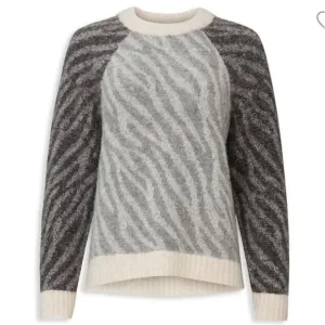 Parker wool and alpaca zebra print pullover sweater crew neck fall warm size m