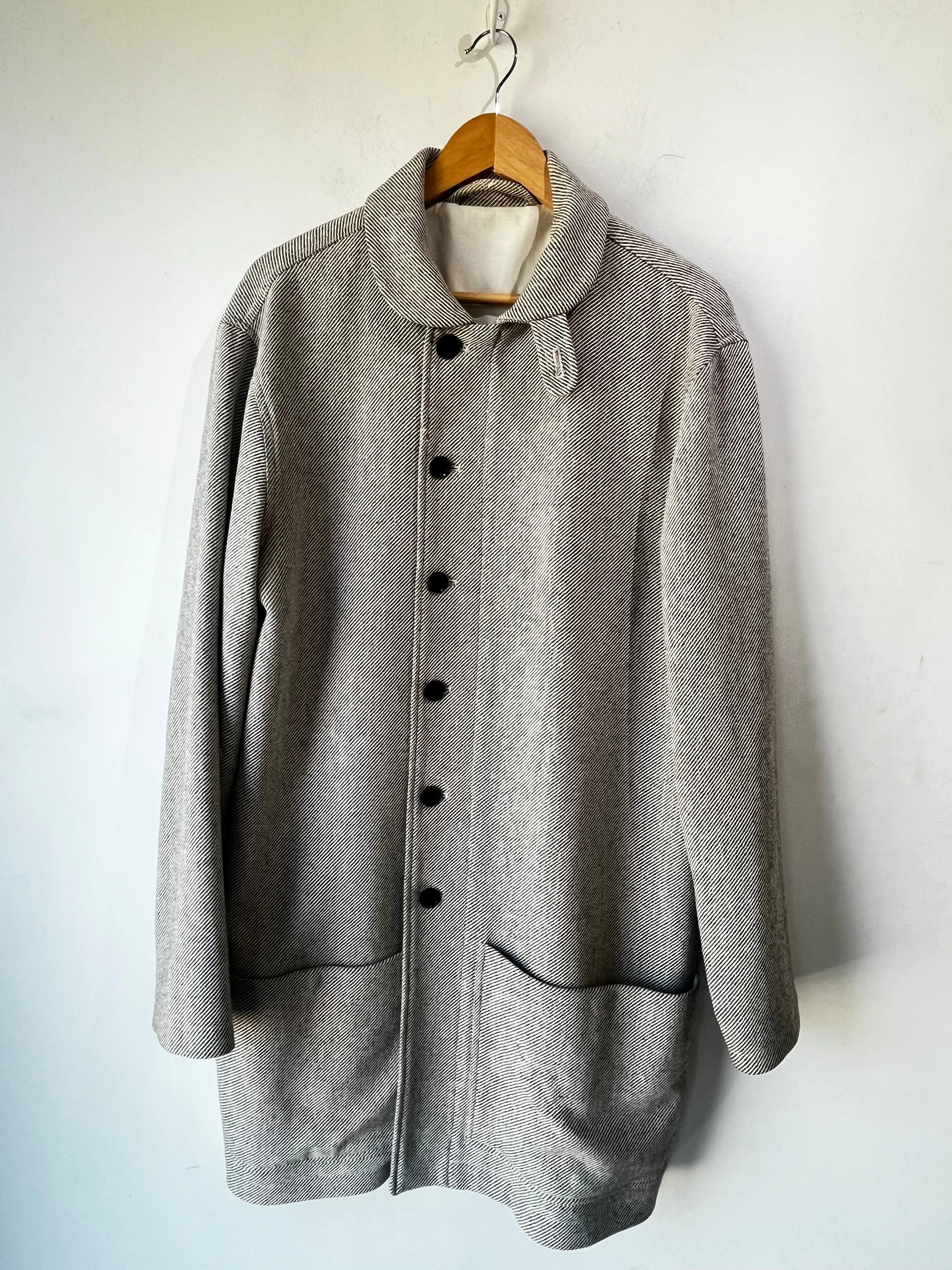 Patrik Ervell Wool and Cotton Grey Stripe Overcoat