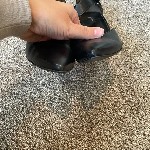 Paul Green Size US 8 Desire Black Leather 3 1/2&quot; Heels, Adjustable Velcro Straps