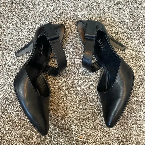 Paul Green Size US 8 Desire Black Leather 3 1/2&quot; Heels, Adjustable Velcro Straps