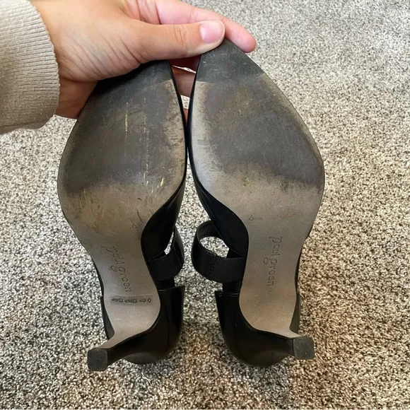 Paul Green Size US 8 Desire Black Leather 3 1/2&quot; Heels, Adjustable Velcro Straps