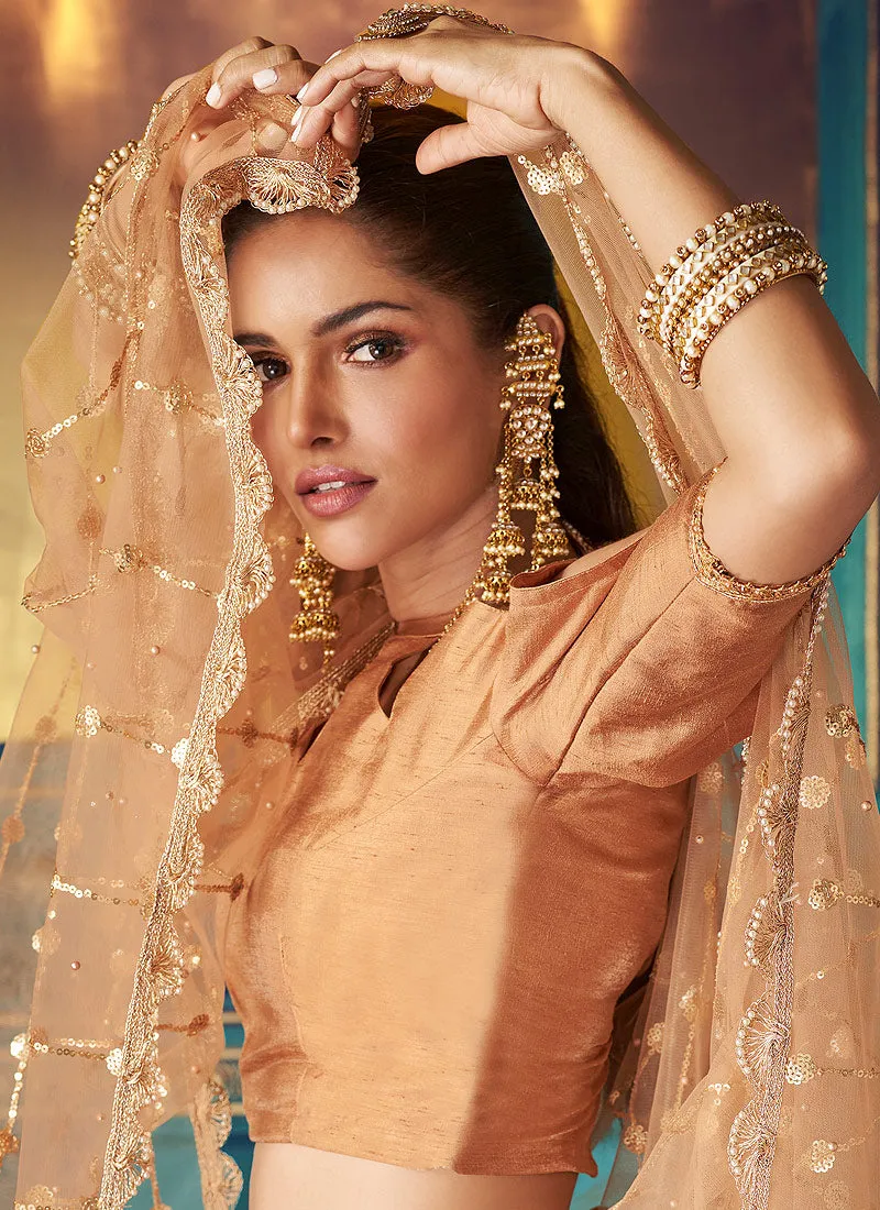 Peach And Gold Indo Western Lehenga Choli