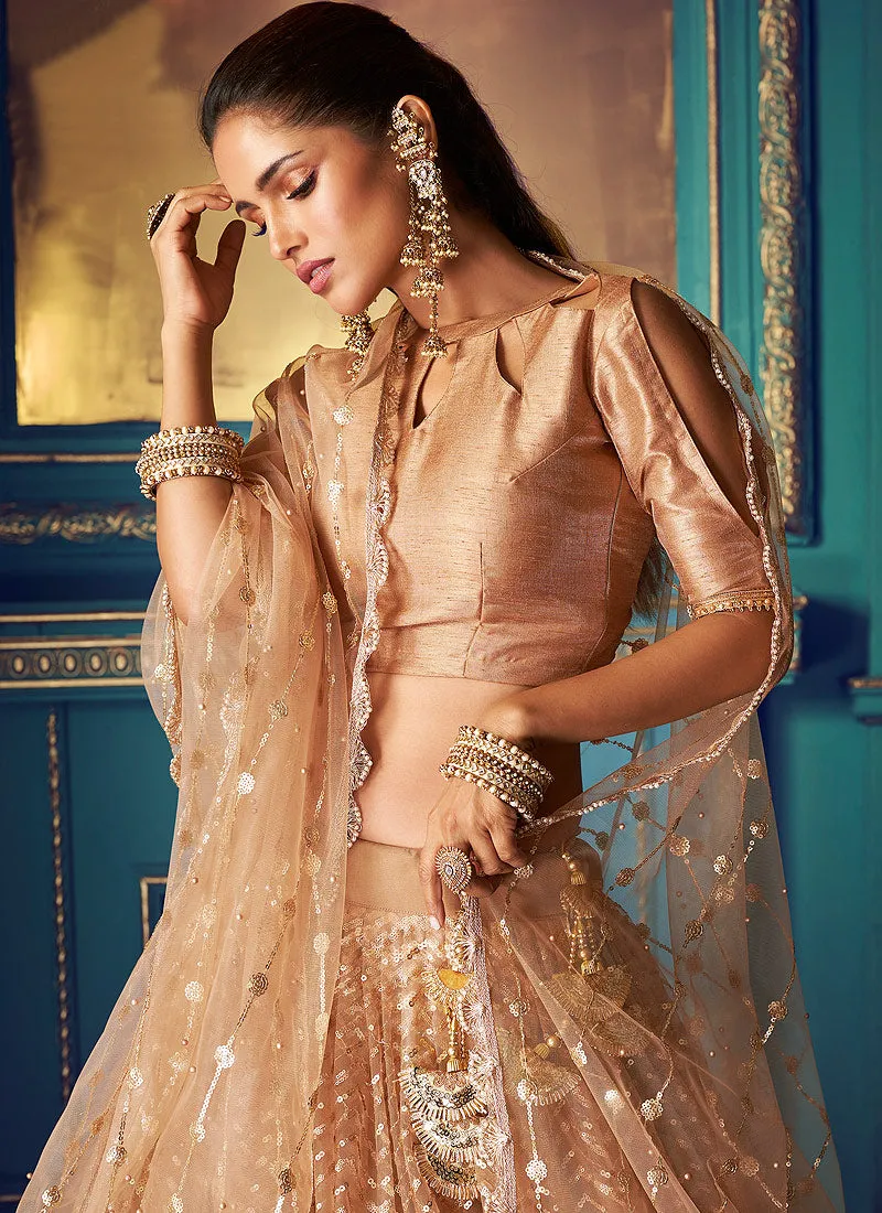 Peach And Gold Indo Western Lehenga Choli