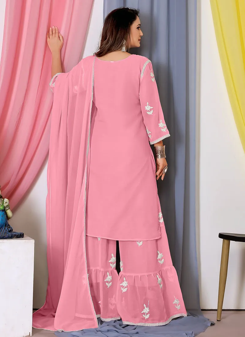 Pink Lucknowi Thread Embroidery Palazzo Suit